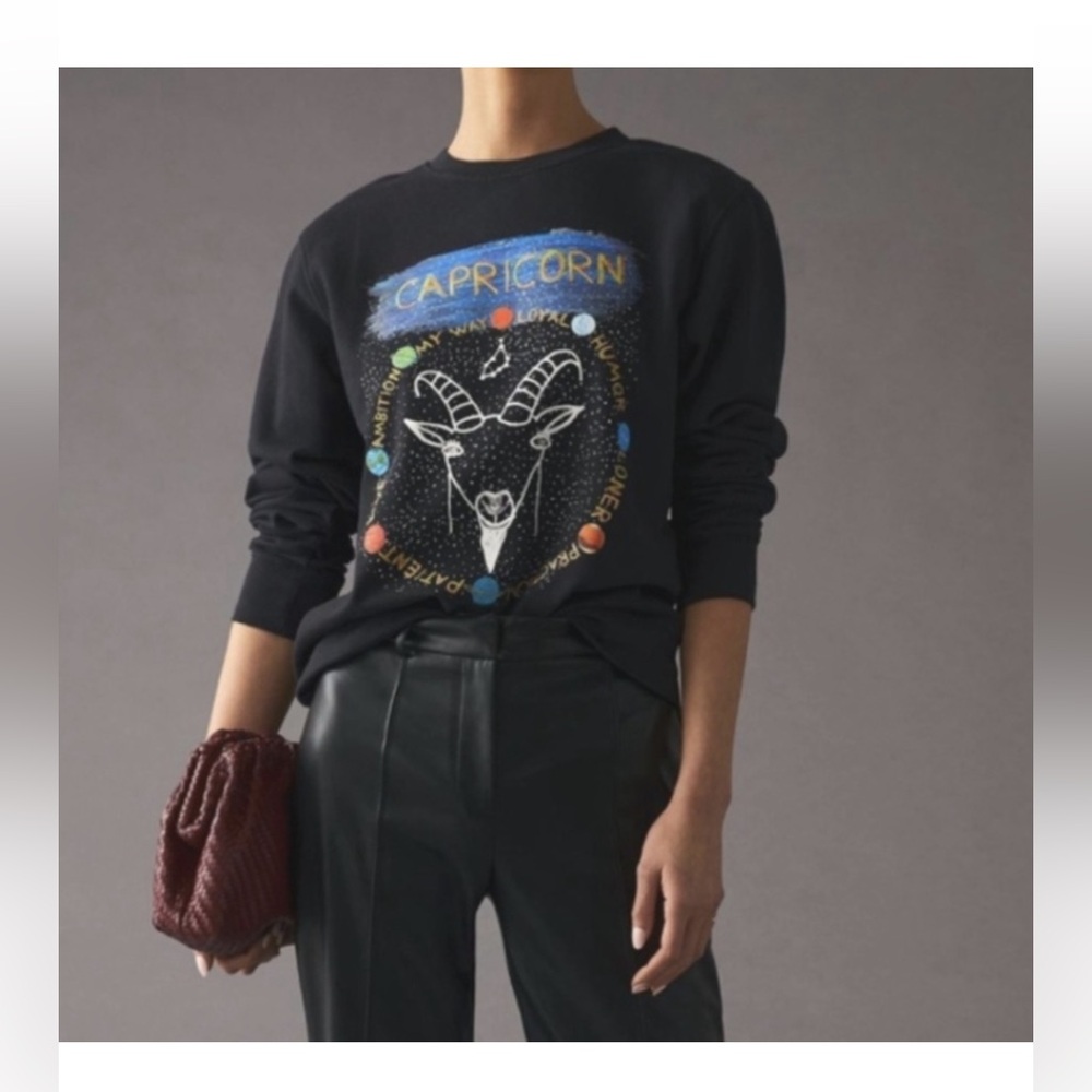 Anthropologie x Unfortunate Portrait Capricorn Graphic Black Sweatshirt L NWT